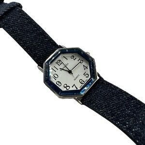 Varsales Octagon Quartz Watch Womens OS Blue Denim Strap Silver D1480-5 Good
